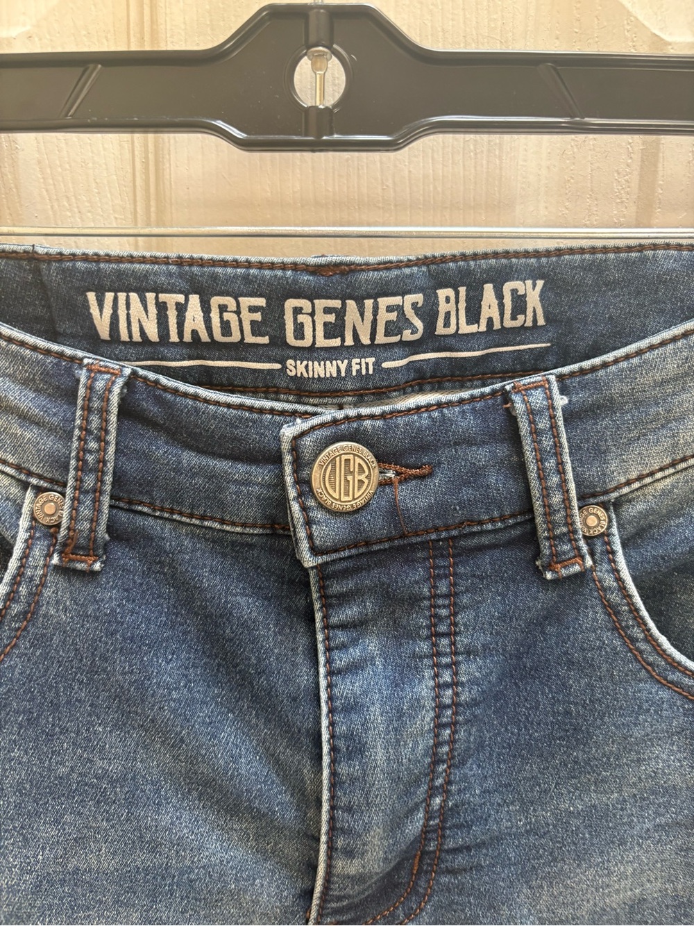 Vintage Genes Black Men’s Slim Skinny Jeans in Dark Blue - Picture 2 of 5